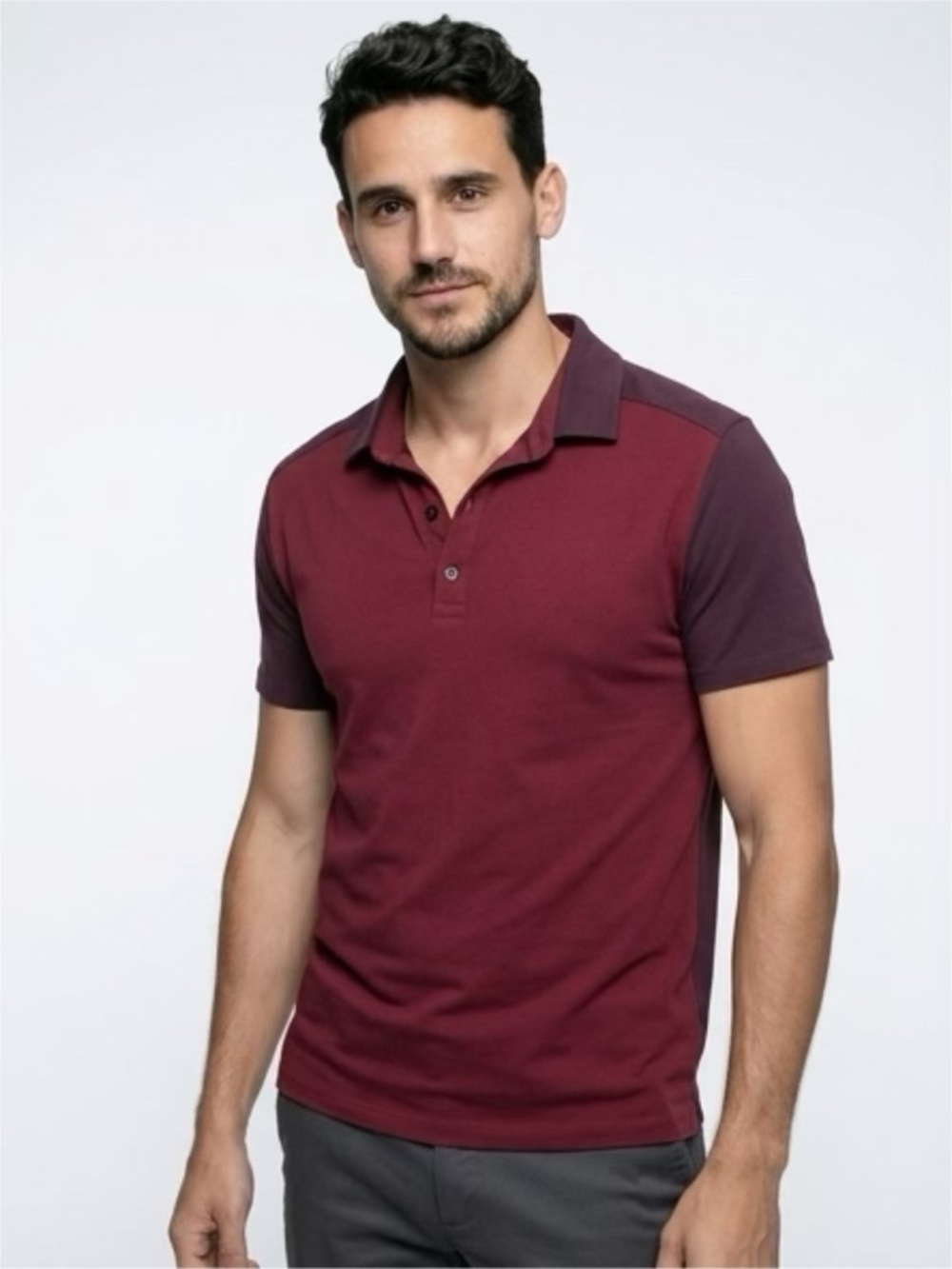 Express Men's Two-Tone Maroon and Dark Plum Polo